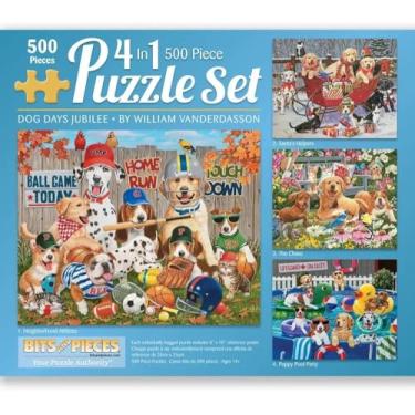 Imagem de Bits and Pieces – Conjunto de quebra-cabeças 4 em 1 com 500 peças para adultos – Conjunto de quebra-cabeça "Dog Days Jubillee" por William Vanderdasson, Tamanho do quebra-cabeça completo: 40,6 cm x