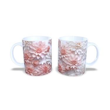 Imagem de Caneca de Cerâmica com Estampa Floral 3D, Branca, 325ml, Design Moderno com Flores Coloridas (14117)