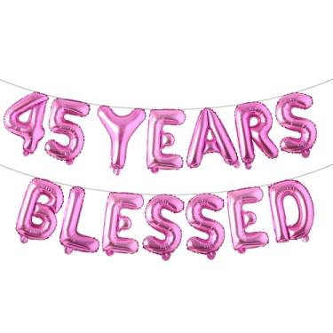 Imagem de 45 Years Blessed Banner de balão multicolorido com glitter, decorações de festa de aniversário de 45 anos/casamentos, cenários de sinalização (45 YEARS BLESSED Rose Red)