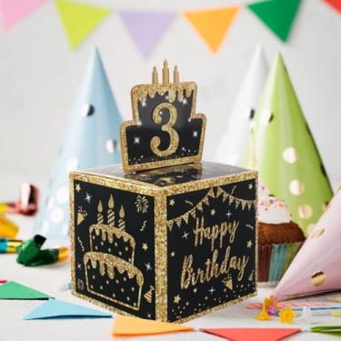 Imagem de 1 conjunto de caixa de presente de balão preto festivo, kit de suporte de dinheiro de aniversário DIY com cartão de retirar, para família, amigos, adequado para aniversários, aniversários, formaturas