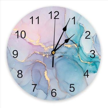 Imagem de Relógio de parede com design de mármore, elegante pastel de 12 polegad