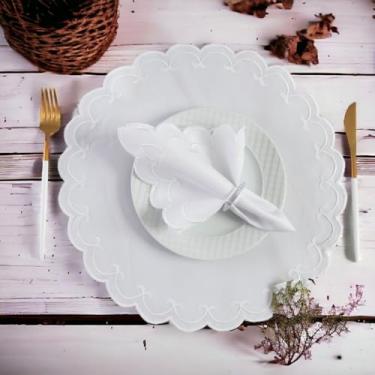 Imagem de Conjunto de 12 jogos americanos estilo americano Jogos americanos para uma mesa de jantar para 6 pessoas Arranjo de mesa Guardanapos redondos Mesa de jantar(Sparta Branco)