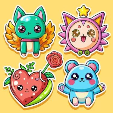 Imagem de Adesivo Decorativo Infantil Kawai Conjunto com 4 Stickers para Quarto e Cadernos Cute Mascotes 30x30cm