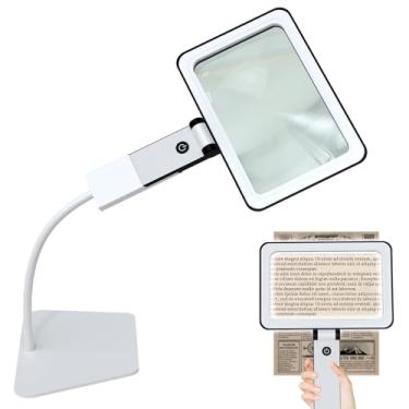 Imagem de Lupa de piso de 5 x com lupa leve, removível e dobrável, lupa de pescoço de ganso flexível retangular leve para leitura de idosos, trabalho próximo