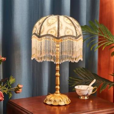 Imagem de Luminária de mesa francesa de luxo com LED, estilo retrô americano, para sala de estar, quarto, escritório, casa de campo ou hotel, com franjas criativas, estilo campestre europeu (Estilo 29