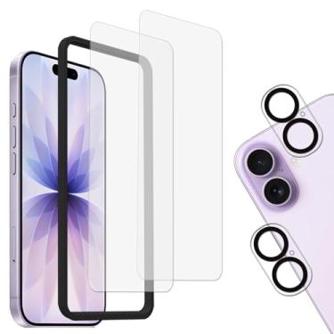 Imagem de HKKAIS Protetor de tela fosco antirreflexo para iPhone 17 filme de vidro temperado antiimpressão digital, pacote com 2 unidades com protetor de lente de câmera, pacote com 2 e ferramenta de