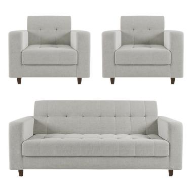 Imagem de Sofá 2 Lugares E 2 Poltronas Pé Madeira Tabaco Arezo Linho Cinza D01 - D'rossi