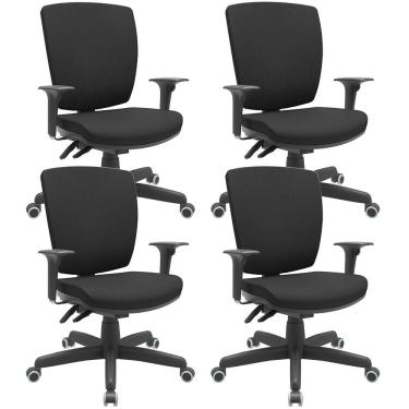 Imagem de Kit 04 Cadeiras De Escritório Diretor Office Giratória Preto Alta Flexi P03 Poliéster Preto - Lyam