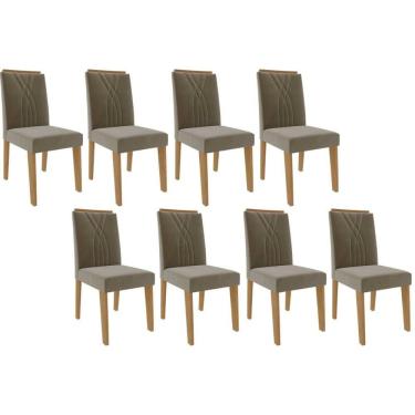 Imagem de Cadeira Sala De Jantar Nicole Kit 8 Un Nature-madeirado-suede Nude - Cimol