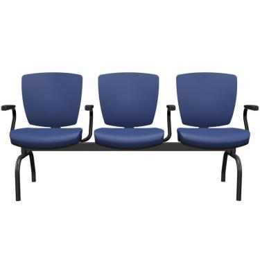Imagem de Cadeira Longarina 3 Lugares Aeroporto Recepção Preto Baixa Flexi P03 Vinil Azul - Lyam