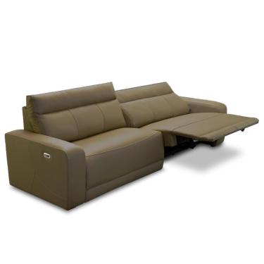 Imagem de Sofá 3 Lugares Rettrátil Reclinável Elétrico 224cm Mazi L06 Couro Verde Musgo - Lyam Decor