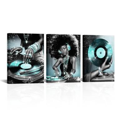 Imagem de Nachic Wall Arte de parede de menina negra mulheres afro-americanas impressões moda rosa e cinza DJ música decoração cada painel 30,5 x 40,6 cm (azul-petróleo)