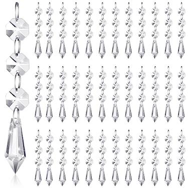 Imagem de Nuenen 100 peças de cristais de pendurar de Natal para centros de mesa, candelabro, guirlanda, árvore de Natal, lágrima, prismas de cristal, ornamentos pendentes para decoração de casa de janela de casamento (ciclo)