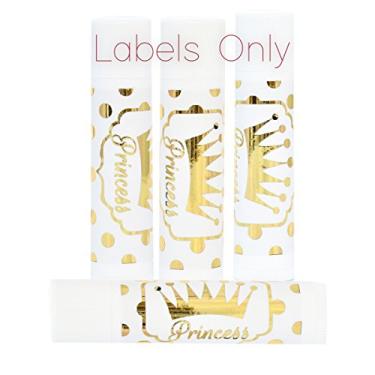 Imagem de Etiquetas de princesa de folha dourada, etiquetas de bálsamo labial de princesa com coroa dourada, adesivos de aniversário de princesa
