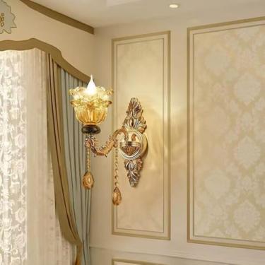 Imagem de Luminária de parede de cristal de luxo europeia, moderna, com LED, para decoração de sala de estar, quarto, escritório, quarto modelo, hotel, casa de campo, corredor (B 1 lâmpada 1 peça)