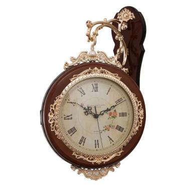 Imagem de Qianly Relógio de parede de dupla face decorativo, relógio europeu silencioso redondo antigo montado na parede relógios para interior exterior escritório sala de estar cozinha varanda decoração de