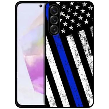 Imagem de SM CASES Capa para Samsung Galaxy A36 5G - fina linha azul grunge bandeira da polícia dos EUA design impresso 2D traseira de telefone capa protetora de borracha TPU à prova de choque para Samsung