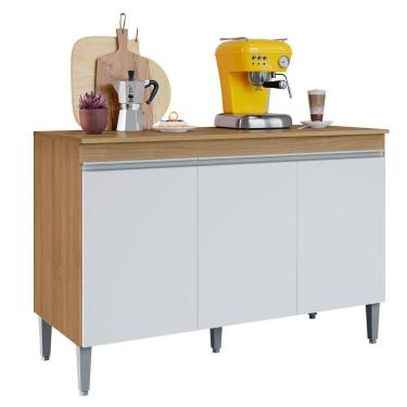 Imagem de Balcão De Pia Para Cozinha 120 Cm 3 Portas Kadu Amêndoa/branco