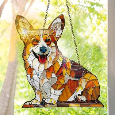 Imagem de Apanhador solar de acrílico colorido, decoração de janela suspensa para cães com design de vitral impresso, apanhador de sol, arte de parede de arco-íris, ornamentos de Natal para uso interno e