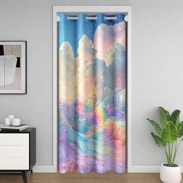 Imagem de jejeloiu Cortina de porta com padrão de nuvem rosa azul para privacidade de porta para crianças meninas 86 x 203 cm 1 painel capa de armário astral arco-íris cortina divisória de quarto Fairyland