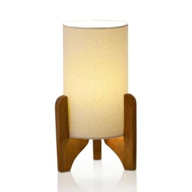 Imagem de Abajur de Mesa Modelo Vitória Cúpula em Tecido Palha e Tripé em Madeira Maciça