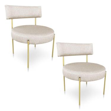 Imagem de Kit 2 Poltronas Luxo Elora Linho Pés De Ferro Dourado - Pallazio Cor Bege