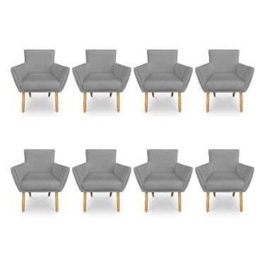 Imagem de Kit 8 Poltronas Decorativa Leticia Suede Grafite Pés Palito Castanho - Pallazio