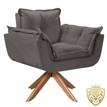 Imagem de Poltrona Opalla Giratória Madeira Suede Cinza