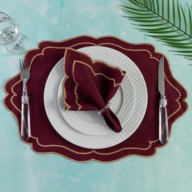 Imagem de Kit 12 Pçs 6 Lugares Mesa Posta Sousplat Jogo Americano Realeza Bordado Dourado Bordo