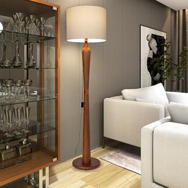 Imagem de Luminária de Chão/Piso Alta 160cm em tabaDesign Mid-Century | Abajur de Coluna Luxo para Sala de Estar, Quarto e Leitura | Cúpula de Tecido Detalhe Cobre |Soquete E27 Bivolt (Bege)