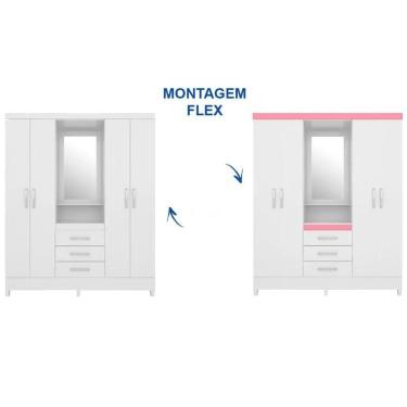 Imagem de Guarda Roupa Solteiro 4 Portas E 3 Gavetas C/ Espelho Capelinha Persia Branco/rosa - Demóbile