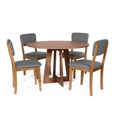 Imagem de Mesa De Jantar Redonda Montreal Noronha Com 4 Cadeiras Estofadas Ella Cinza Escuro