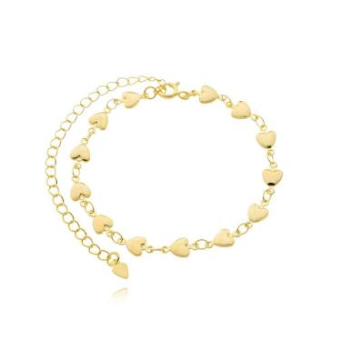 Imagem de Tornozeleira Feminina Delicados Coraçãos Banhada A Ouro 18k