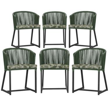 Imagem de 6 Cadeiras De Jantar área Noronha Preta E5 Trama  Verde