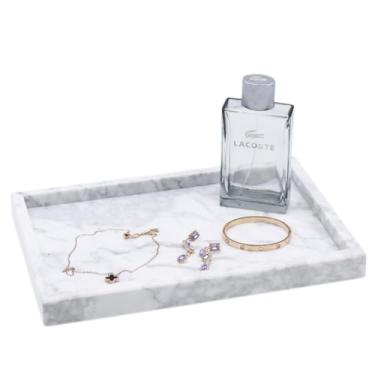 Imagem de Kesoniku Bandeja de mármore natural africano, mesa de centro de 30 x 19,8 cm, bandeja decorativa para joias, relógio, perfume, pedra de mármore genuína retangular para quarto/banheiro/bancada de