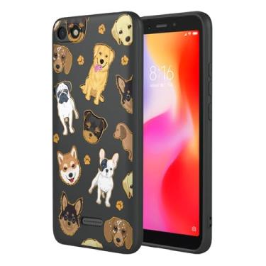 Imagem de HTXWXJC Capa de telefone para Redmi 6A, M1804C3CG, M1804C3CH, M1804C3CI, capa macia de TPU flexível à prova de choque com padrão de cachorro para Xiaomi Redmi 6A Black Dog