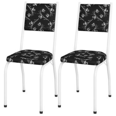 Imagem de Kit 2 Cadeiras Tubular Europa 258 Branco Assento Preto Flor Artef Preto Flor