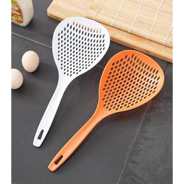 Imagem de Kit com 2 Escumadeiras, Branca e Laranja, 14x35cm, Escorredor Plástico Super-Resistente