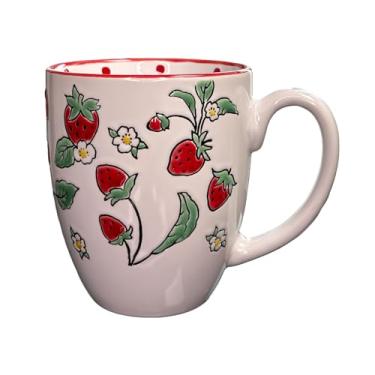 Imagem de Caneca de morango de 425 g, canecas de café fofas, xícara de chá de cerâmica, caneca de porcelana para café da manhã, lava-louças e micro-ondas, presente para mulheres e homens