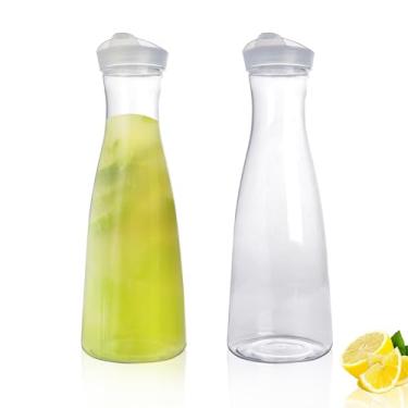 Imagem de WELKOR Pacote com 2 jarras de água de plástico de 1,417 g com tampa flip superior, recipientes de suco de base redonda para Mimosa Bar – Jarra de bebida à prova de vazamento sem BPA para armazenamento