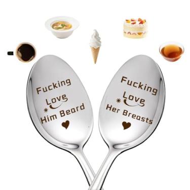 Imagem de Colher engraçada de casal para marido, esposa, aniversário, Natal, namorado, namorada, casamento, aniversário de casamento, presentes de noivado para noiva, chá, café, colher de sorvete para mulheres