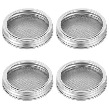 Imagem de Pacote com 4 tampas para germinação, tampas de broto de aço inoxidável para potes de pedreiro, tampa para germinação MasonJar de boca larga para cultivo de brócolis, feijão, alfafa, brotos de salada e