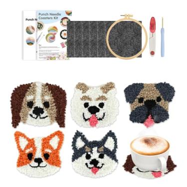 Imagem de Kit De Descansos Com Agulha De Punch Needle | Conjunto De Suportes Para Copos Com Padrões Animais,Conjunto Multifuncional de Ferramentas de Artesanato com Aro de Fio para Bordado para Aulas de Arte de