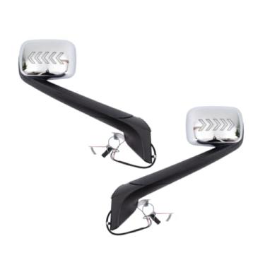 Imagem de Adequado para Truck Freightliner Cascadia 2018+ Conjunto de espelho de capô cromado com luz LED Five Arrows lado do motorista e do passageiro, um par