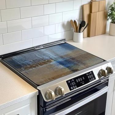Imagem de Tampa superior de fogão azul-petróleo e azul cobertura resistente ao calor, arte abstrata, pintura grunge, cerâmica, fogão, protetor evita arranhões fogões/balcão/lavadora, 71 x 50 cm