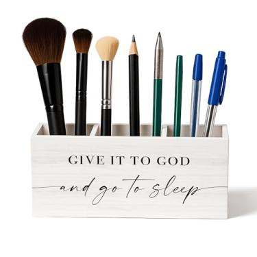 Imagem de Evcprz Give It to God and Go to Sleep Suporte de escova de dentes cristã, organizador e armazenamento para acessórios de banheiro, presentes baseados na fé, porta-lápis de escritura religiosa para