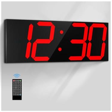 Imagem de CHKOSDA Relógio de parede digital grande de 45 cm, relógio digital de LED com grande número, relógio de parede multifuncional com controle remoto com temporizador, alarme e visor de calendário