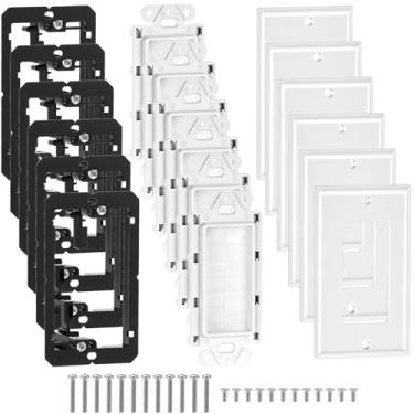 Imagem de QWORK Pacote com 6 placas de parede de escova única com suporte de montagem de baixa tensão, inserção de cabo branco para HDTV, sistemas de home theater