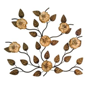 Imagem de Mandala De Parede Em Ferro Artesanal Com 7 Flores E Folhas(Branco - Dourado)