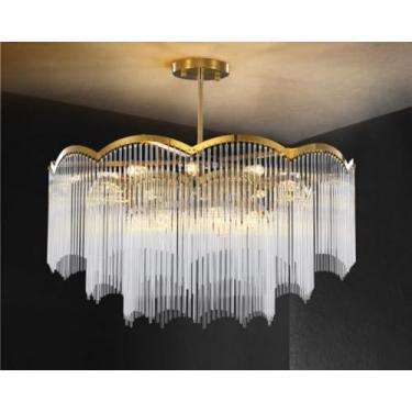 Imagem de Lustre moderno e minimalista de cristal italiano, com franjas em cascata, ideal para sala de estar (redondo de 80 cm com quatro camadas).